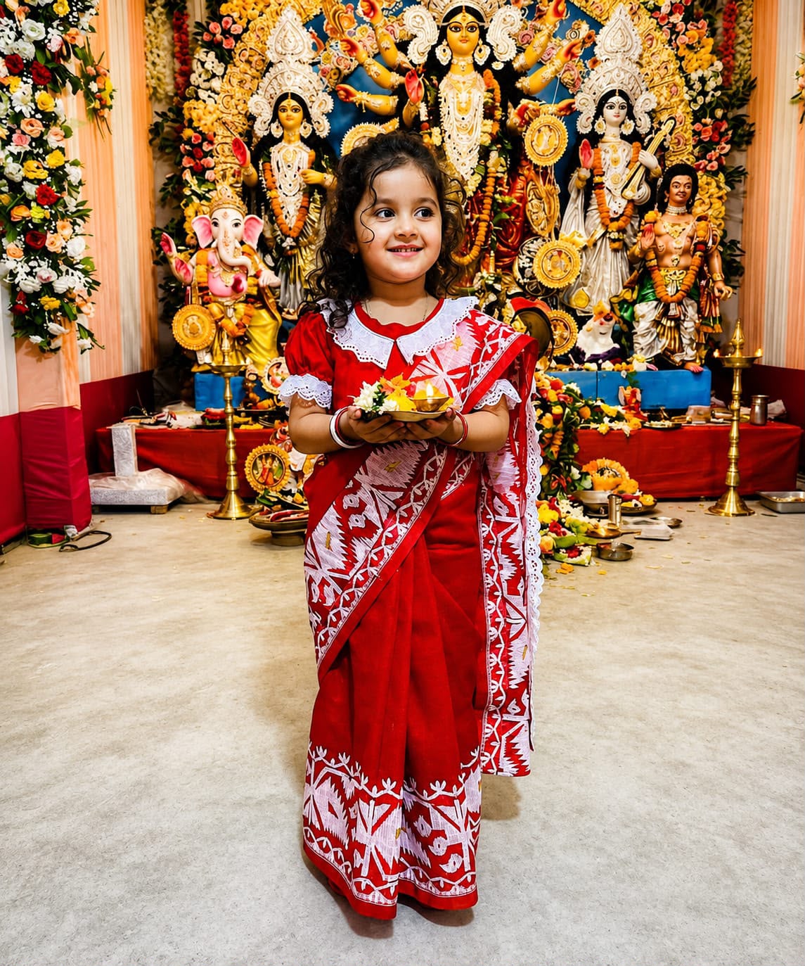 Beautiful Red Saree with Ready Blouse (3-7 Years)