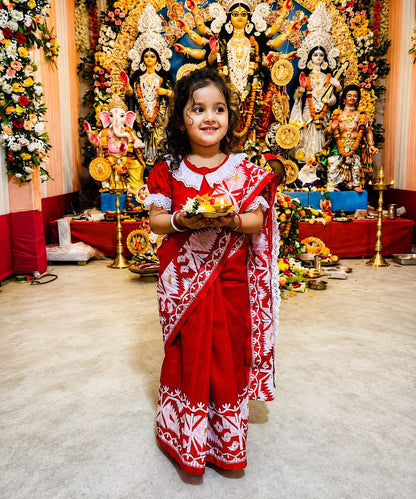 Beautiful Red Saree with Ready Blouse (3-7 Years)