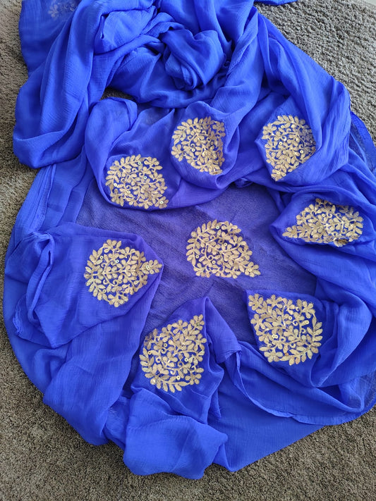 Beautiful Blue Chifffon Saree Gota Work all over the Saree with Same Fabric Blouse Piece