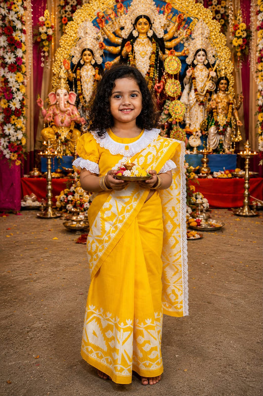 Beautiful Yellow Baby Saree with Ready Blouse (3-7 Years)