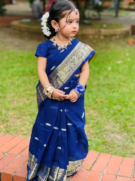 Beautiful Royal Blue Baby Saree with Ready Blouse (3-7 Years)