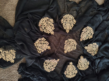 Beautiful Black Chifffon Saree, Gota Work all over the Saree with Same Fabric Blouse Piece