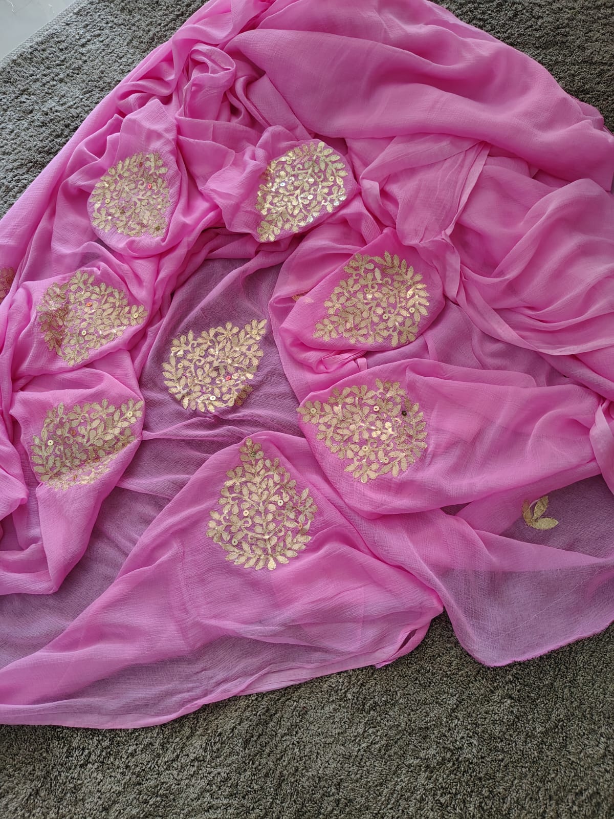 Beautiful Baby Pink Chifffon Saree Gota Work all over the Saree with Same Fabric Blouse Piece
