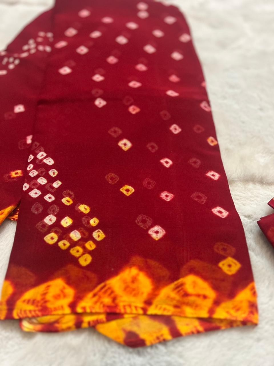 Pure Georgette Bandhini Saree with Blouse Piece