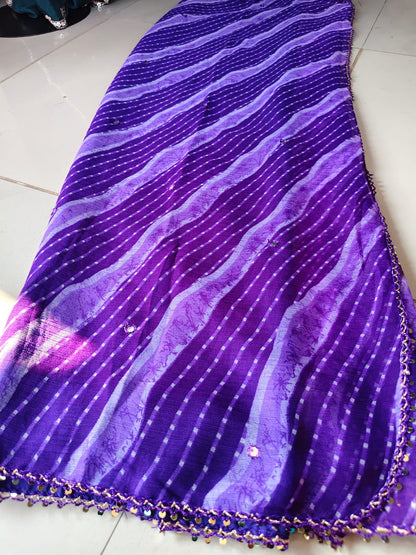 Beautiful Lahariya Mirror Work Saree with Blouse Piece