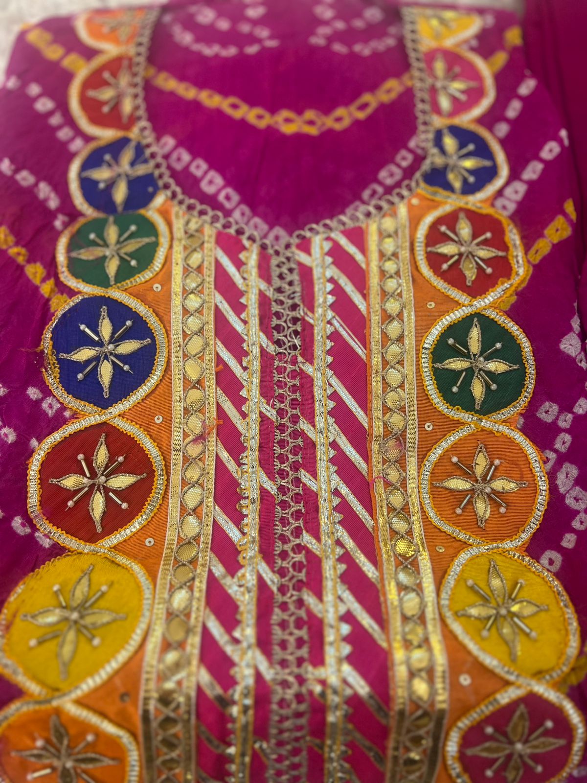 Beautiful Designer Handcrafted Bandhini Suit (Unstitched)