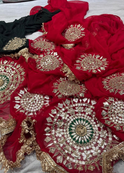 Soft Chiffon Red Thali Designer Saree with Same Work & Fabric Blouse