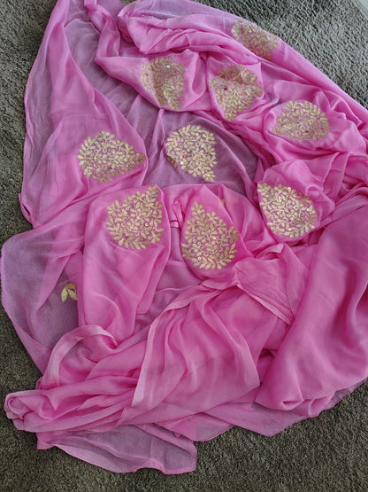 Beautiful Baby Pink Chifffon Saree Gota Work all over the Saree with Same Fabric Blouse Piece