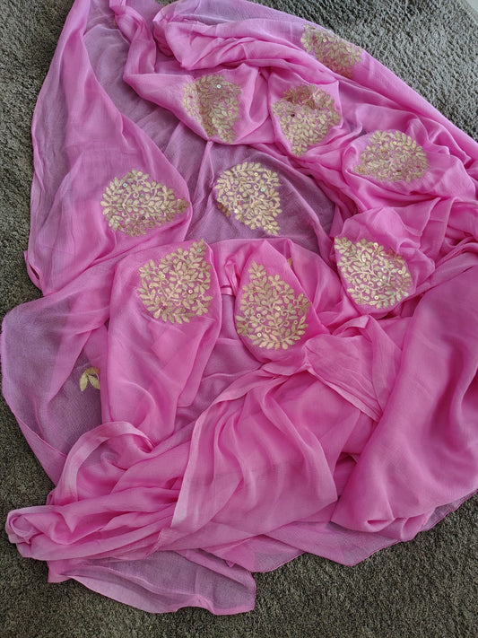 Beautiful Baby Pink Chifffon Saree Gota Work all over the Saree with Same Fabric Blouse Piece