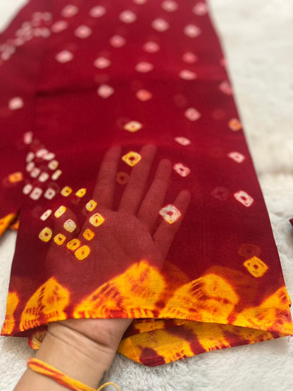 Pure Georgette Bandhini Saree with Blouse Piece