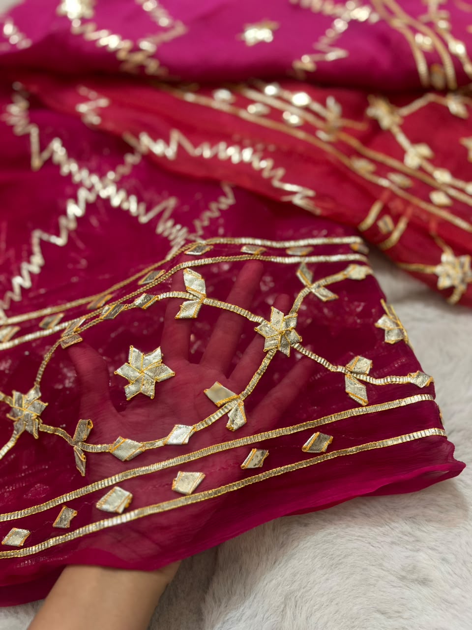 Beautiful Pure Chiffon Dual Shade Gota Designer Zaal Saree with same work Crepe Blouse Piece