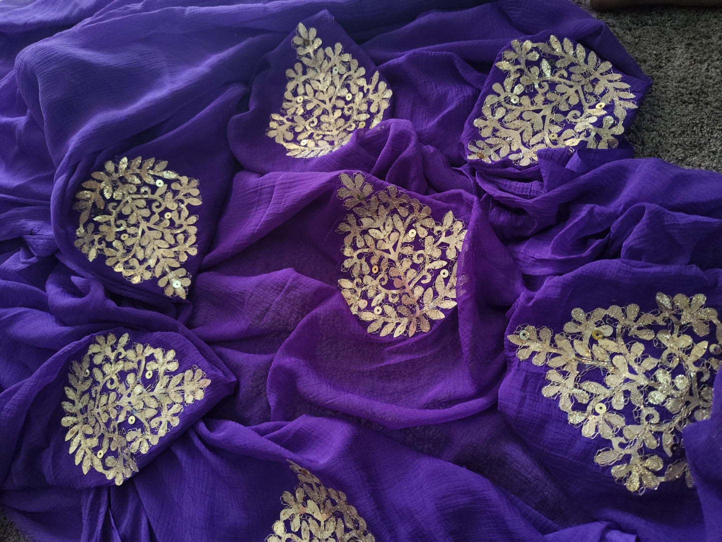 Beautiful Purple Chifffon Saree Gota Work all over the Saree with Same Fabric Blouse Piece