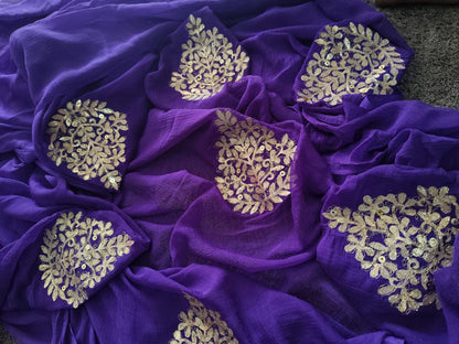Beautiful Purple Chifffon Saree Gota Work all over the Saree with Same Fabric Blouse Piece