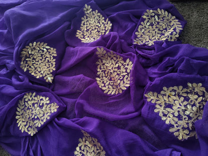 Beautiful Purple Chifffon Saree Gota Work all over the Saree with Same Fabric Blouse Piece