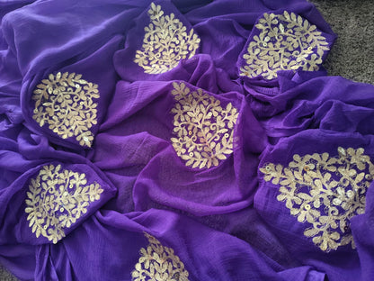Beautiful Purple Chifffon Saree Gota Work all over the Saree with Same Fabric Blouse Piece