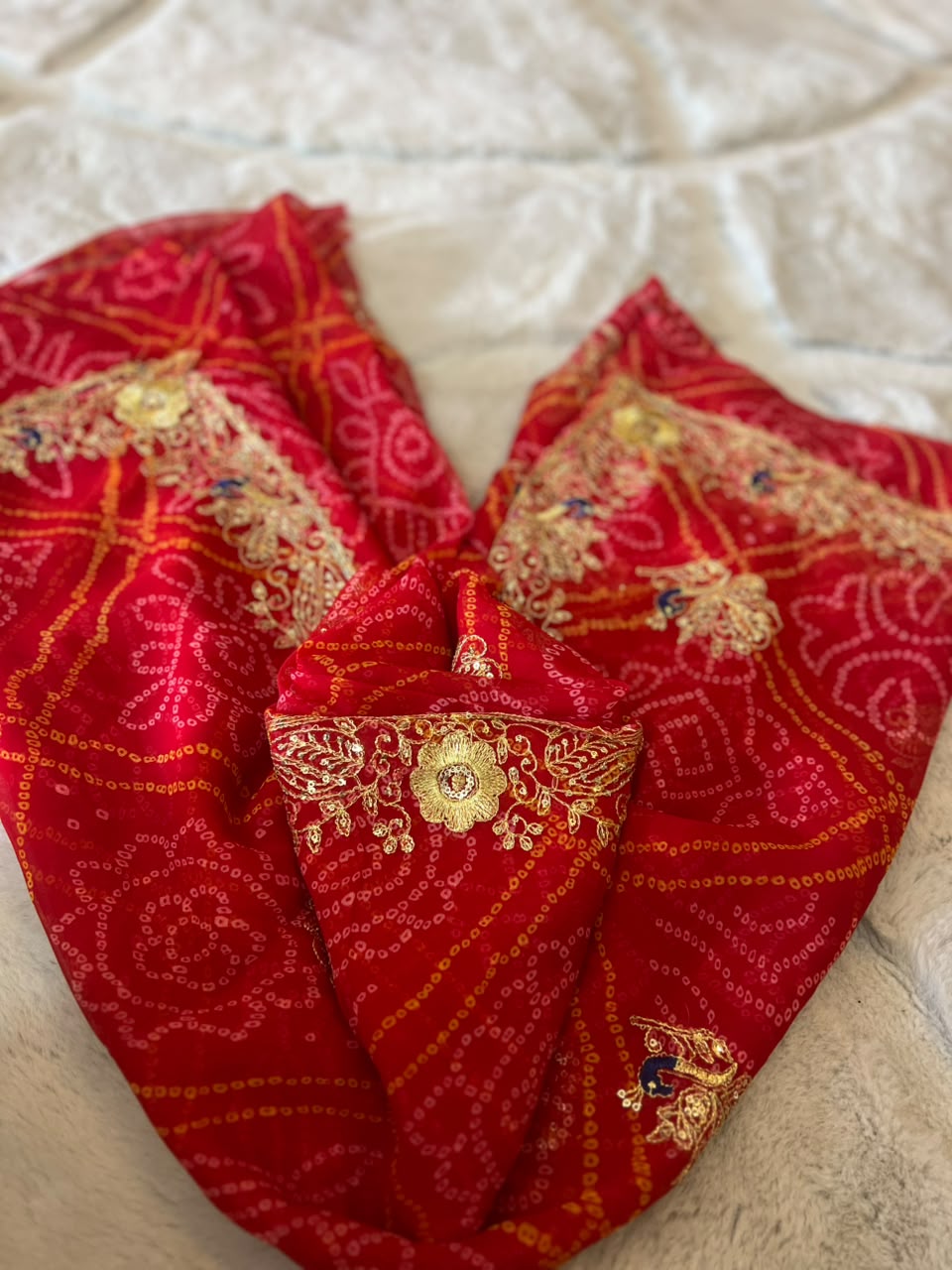 Beautiful Soft Chiffon Bandhini Saree with Lovely Kasida Work
