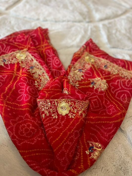 Beautiful Soft Chiffon Bandhini Saree with Lovely Kasida Work