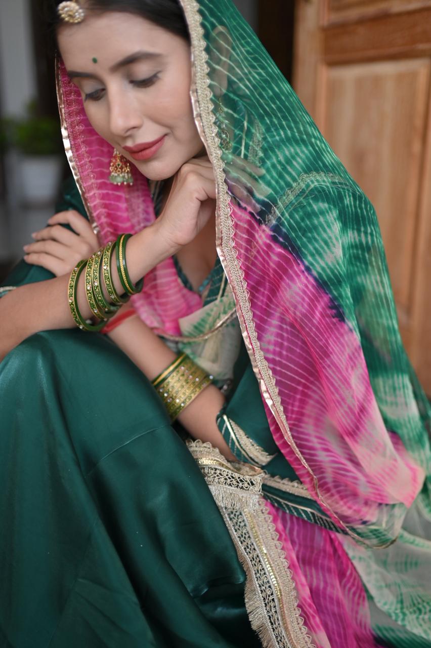 Tissue Silk Designer Green Poshak
