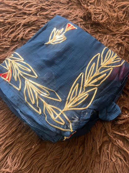 Royal Blue Gota Work Chiffon Saree with Red Blouse Piece