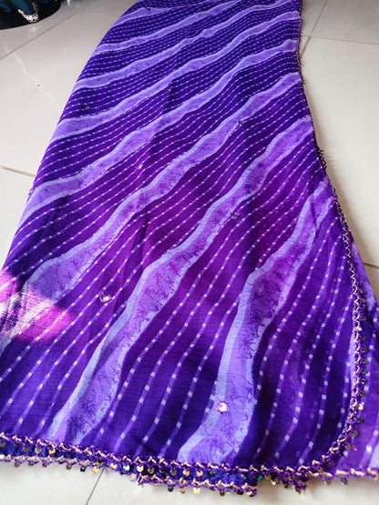 Beautiful Lahariya Mirror Work Saree with Blouse Piece