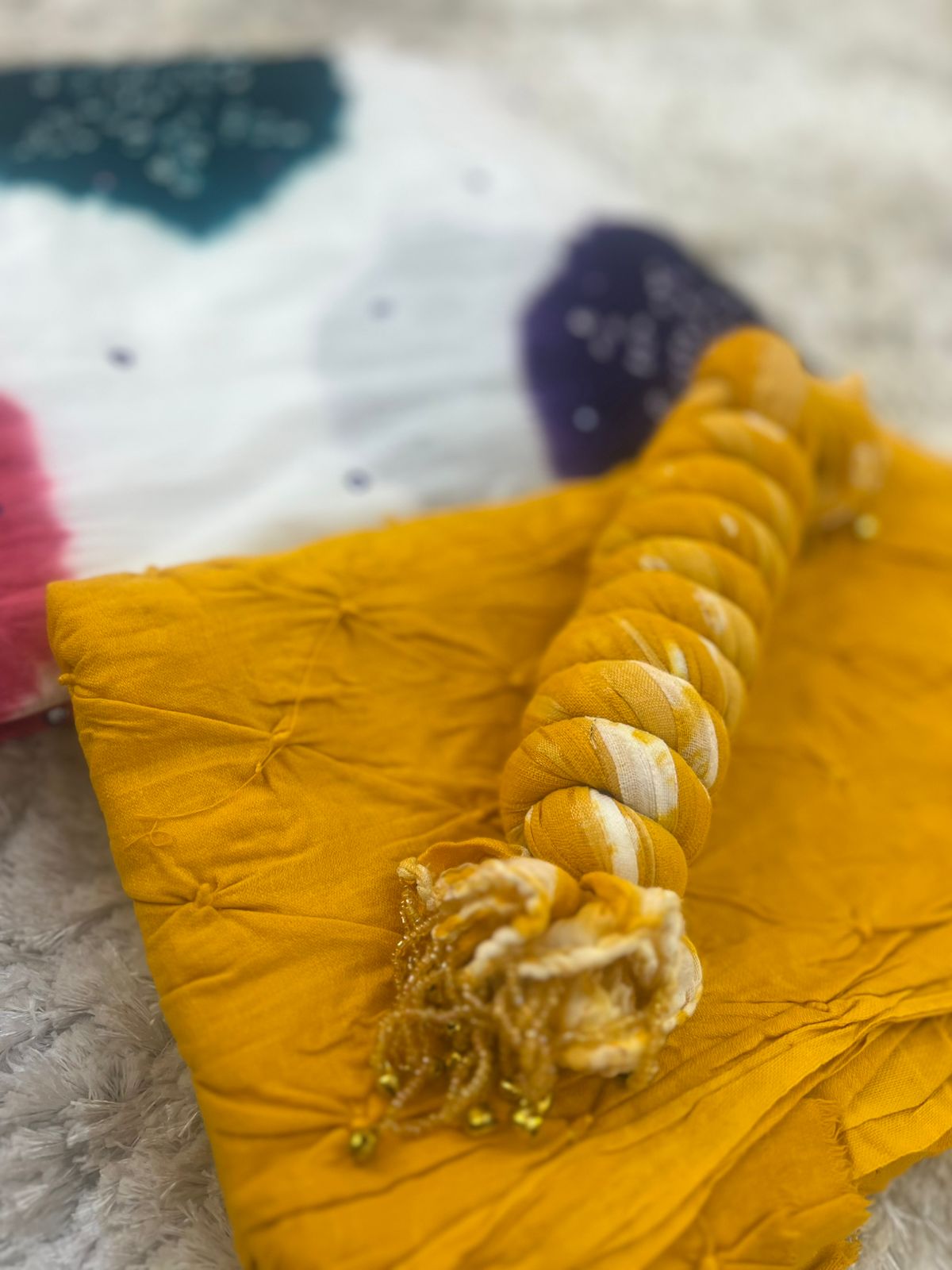 Beautiful Designer Handcrafted Bandhini Suit (Unstitched)