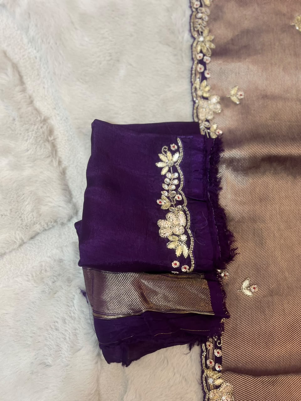 Beautiful H.O Silk Designer Bandhini Saree in Purple Color With Lovely Gota Work and Same Fabric Blouse Piece