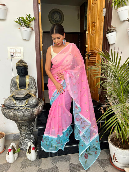 Beautiful Kota Doriya Saree with Thread Work and Blouse Piece