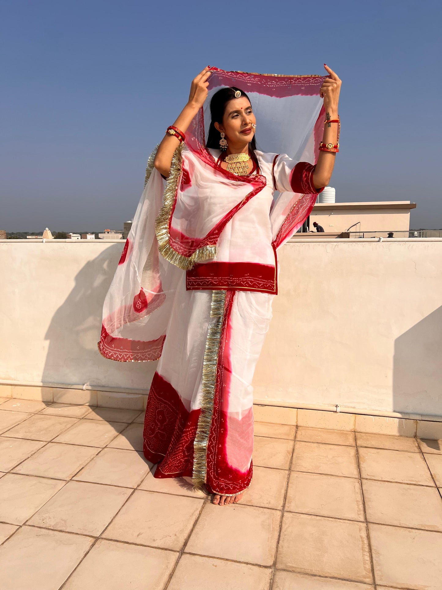 Beautiful White and Red Faganiya Poshak