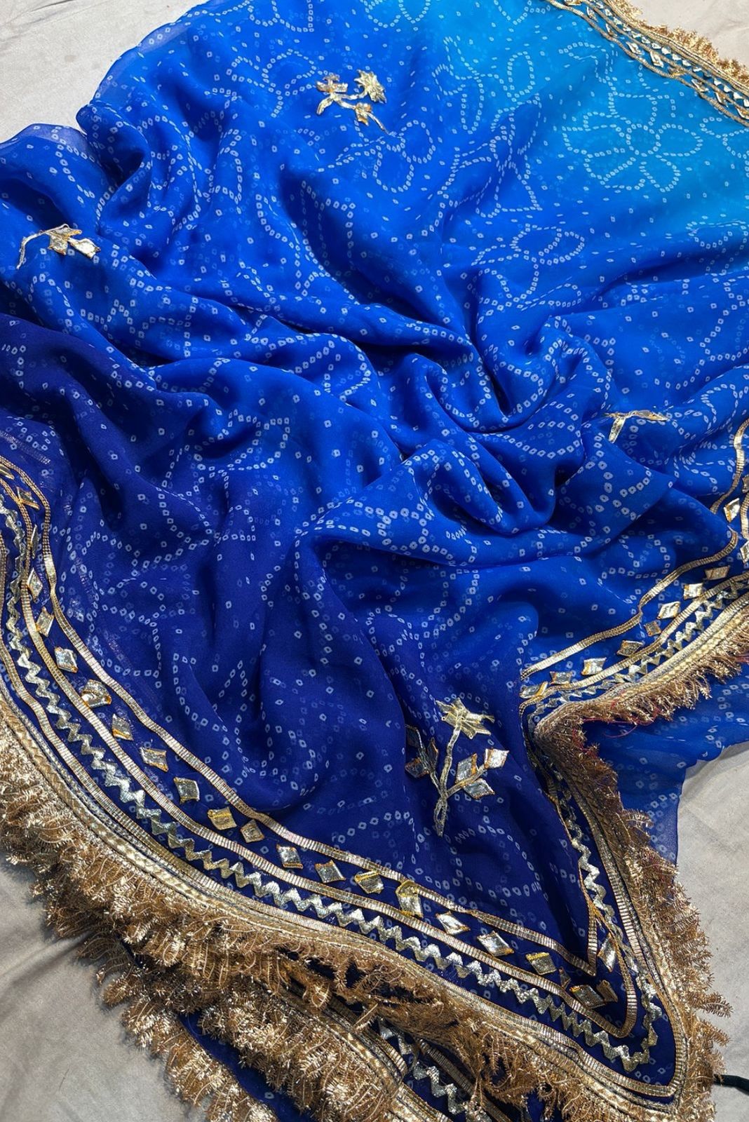 Blue Bandhini Gota Designer Saree with Running Blouse