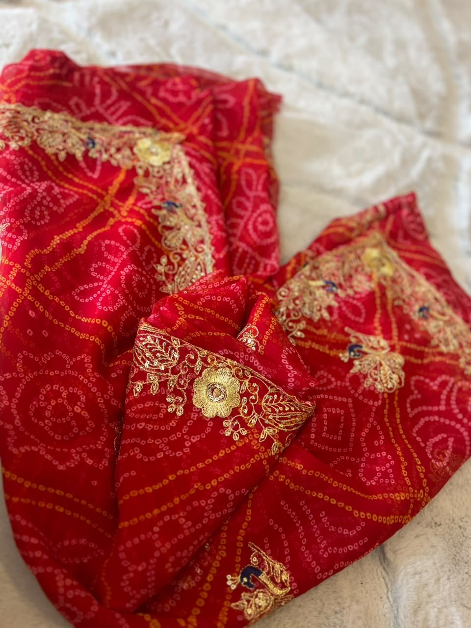 Beautiful Soft Chiffon Bandhini Saree with Lovely Kasida Work