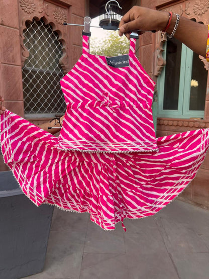 Beautiful Pink Color Cotton Lahariya Kurti and Lehanga