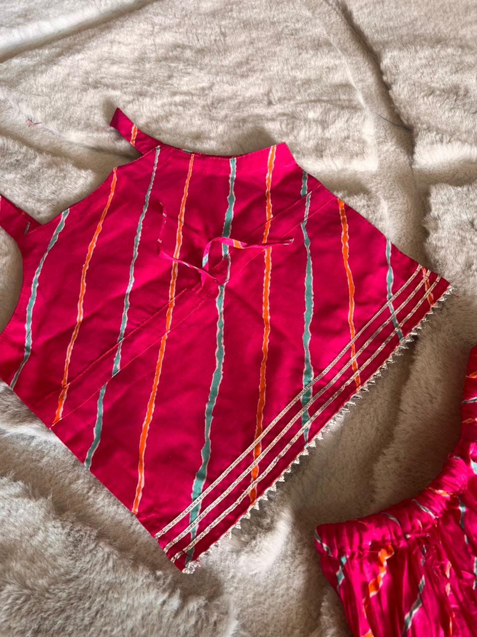 Pink Lahariya Pure Cotton Co-Ord Set (9-12 Months)