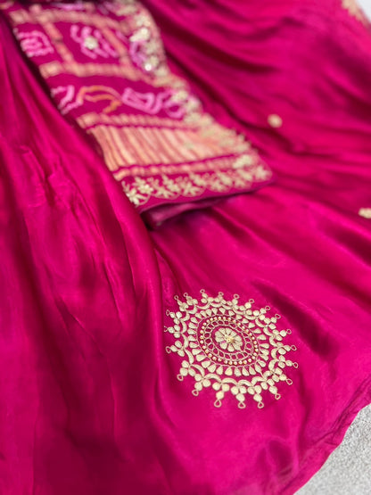 Beautiful Pure Gajji Silk Lehanga, Ghatchola Dupatta with Same Fabric and Work Blouse Piece. Full handwork all over the Lehanga and Blouse Piece