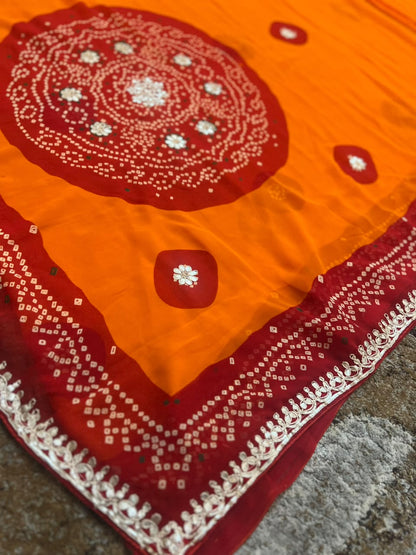 Pure Georgette Peela Saree with Lovely Gota work all over the Saree with same fabric, blouse piece