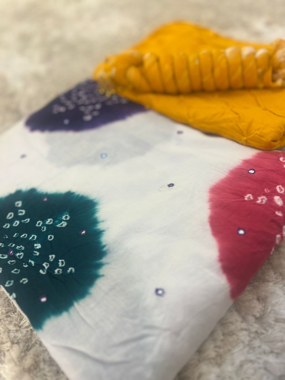 Beautiful Designer Handcrafted Bandhini Suit (Unstitched)