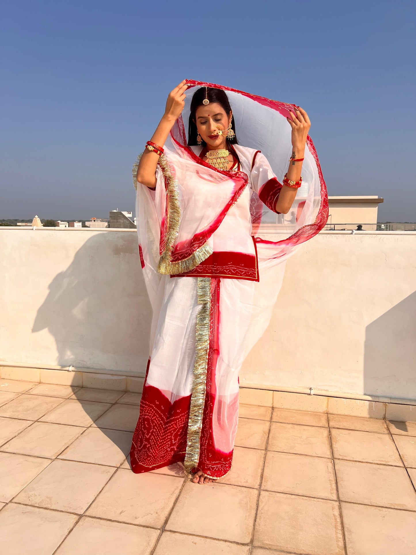 Beautiful White and Red Faganiya Poshak