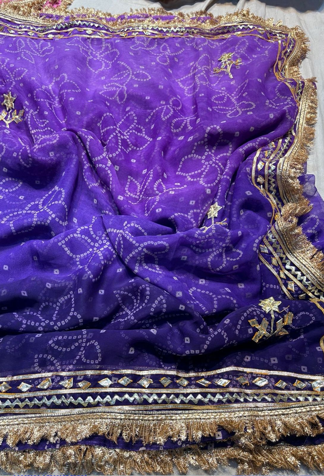 Purple Bandhini Gota Designer Saree with Running Blouse