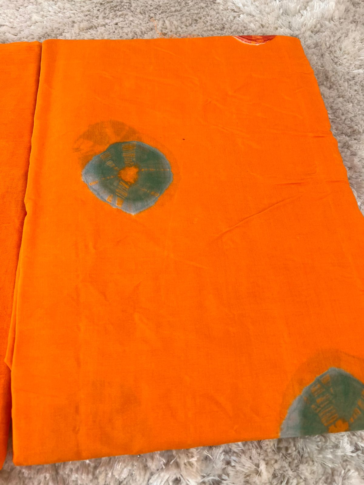 Tie and Dye Orange Cotton Rayon Poshak (Unstitched)