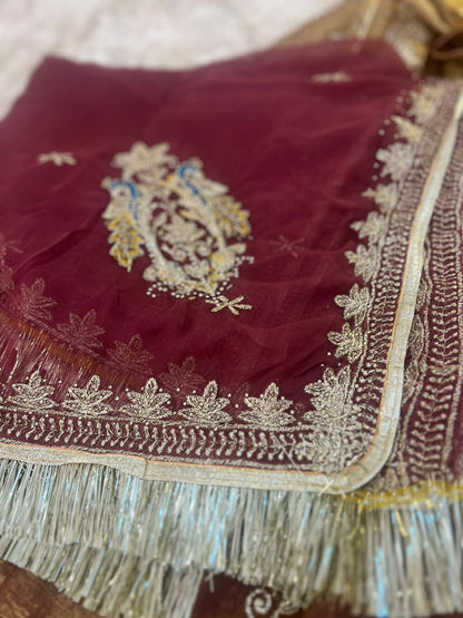 Golden brown Designer Poshak with Baareek Kadhayi (Stitched)