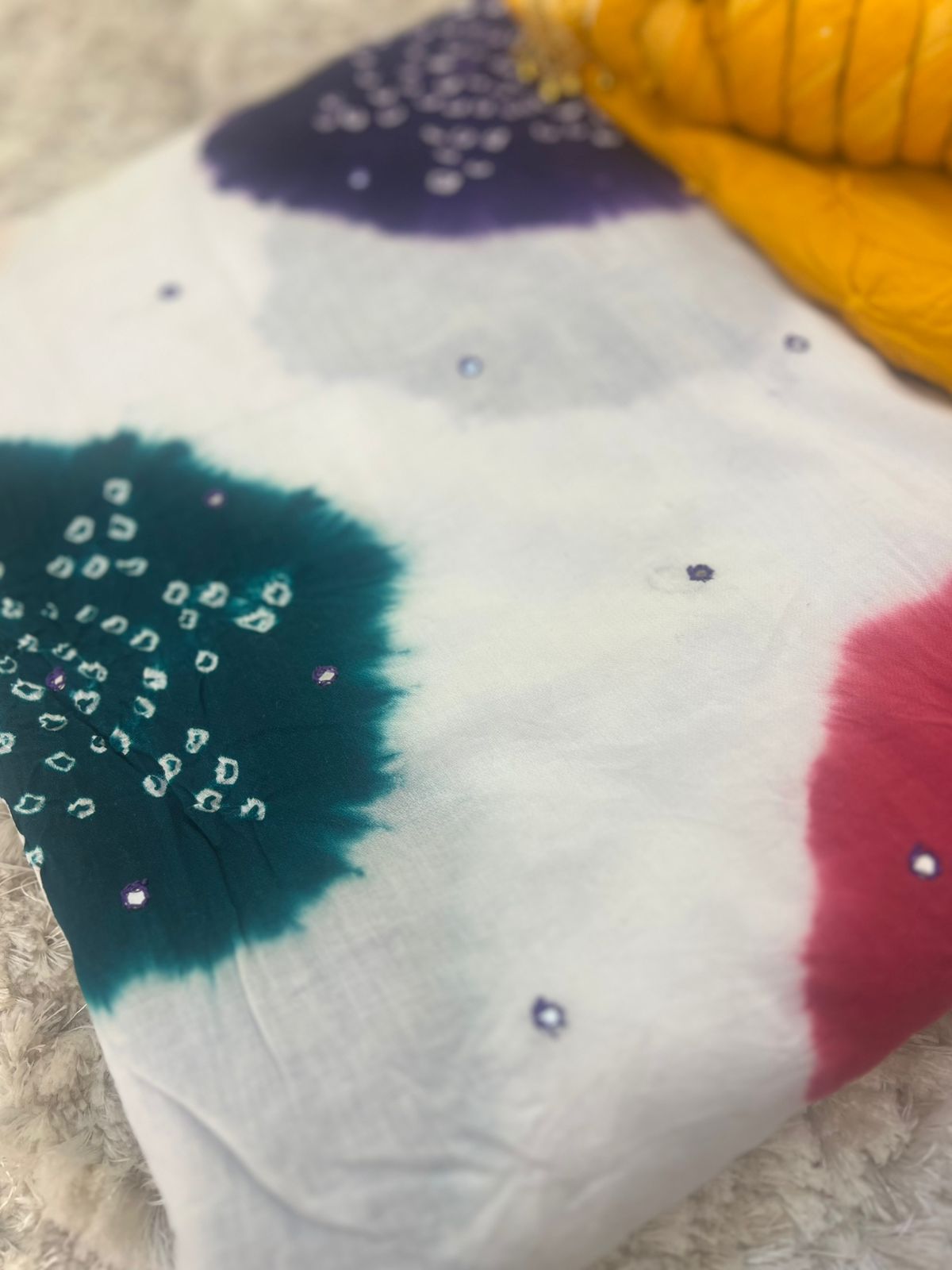 Beautiful Designer Handcrafted Bandhini Suit (Unstitched)