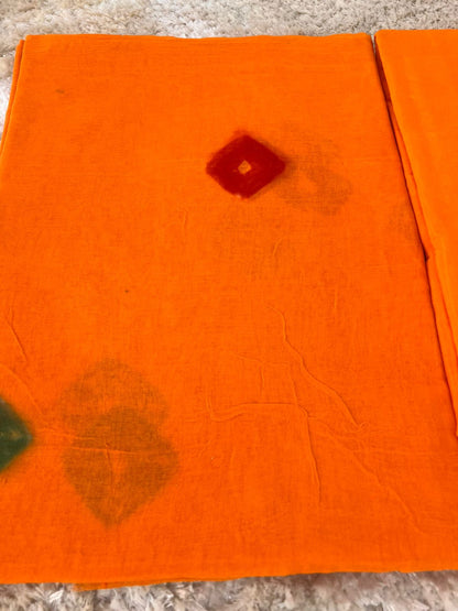 Tie and Dye Orange Cotton Rayon Poshak (Unstitched)
