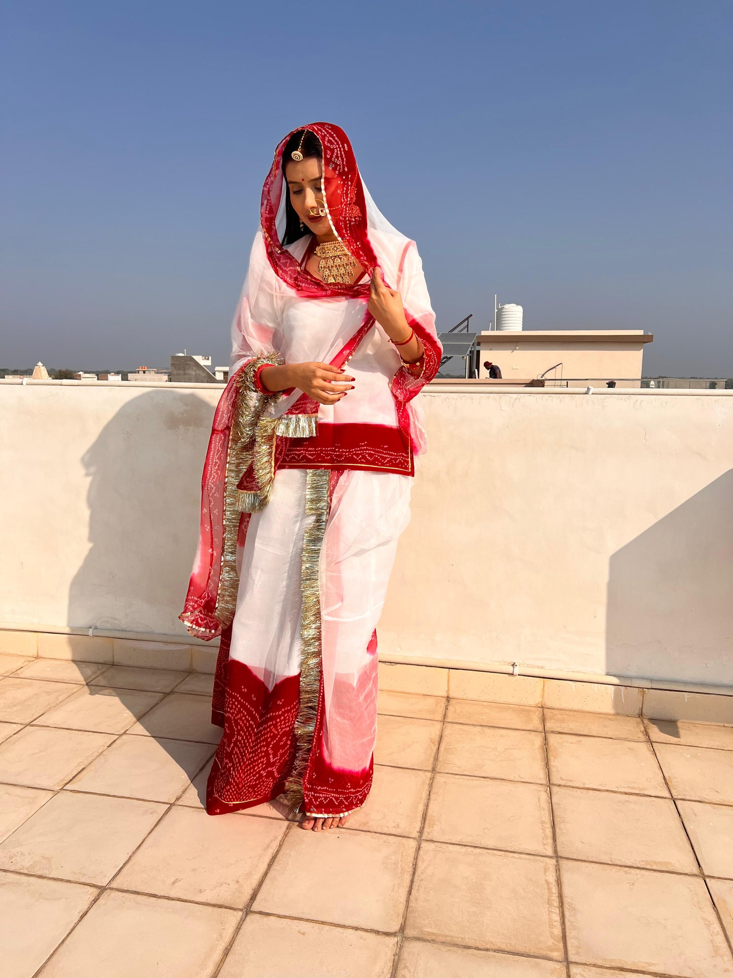 Beautiful White and Red Faganiya Poshak