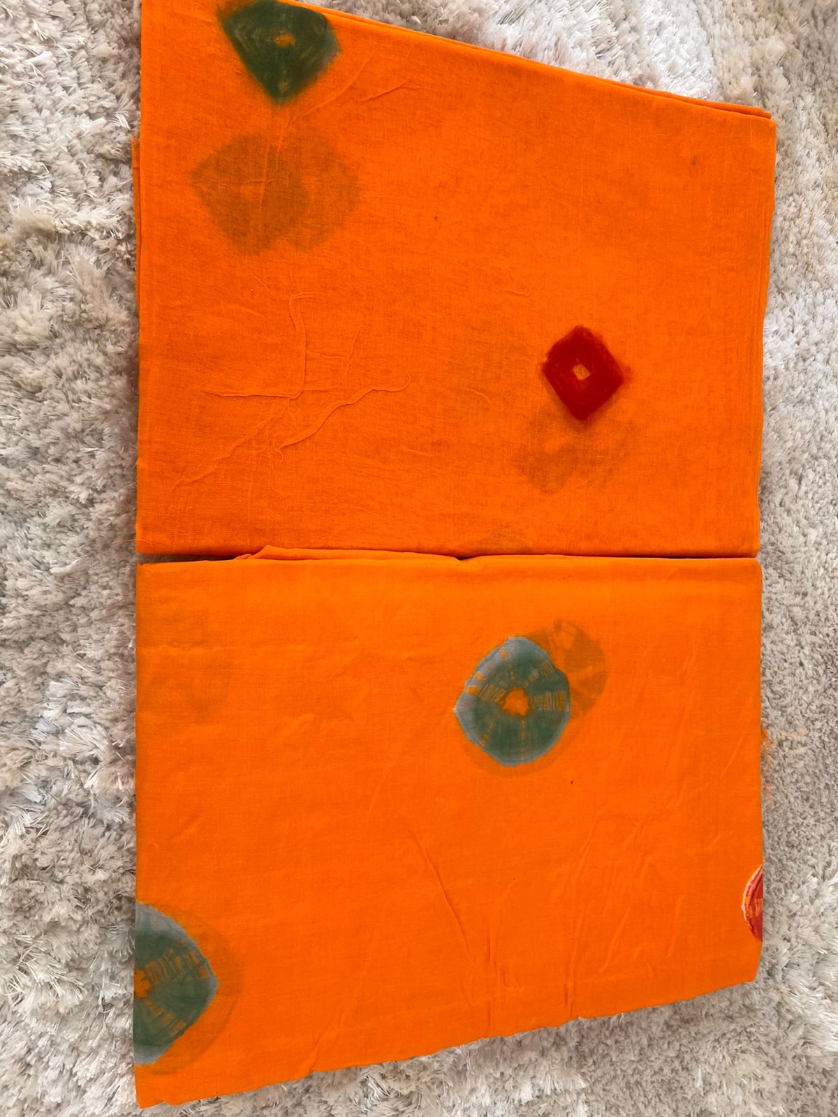 Tie and Dye Orange Cotton Rayon Poshak (Unstitched)