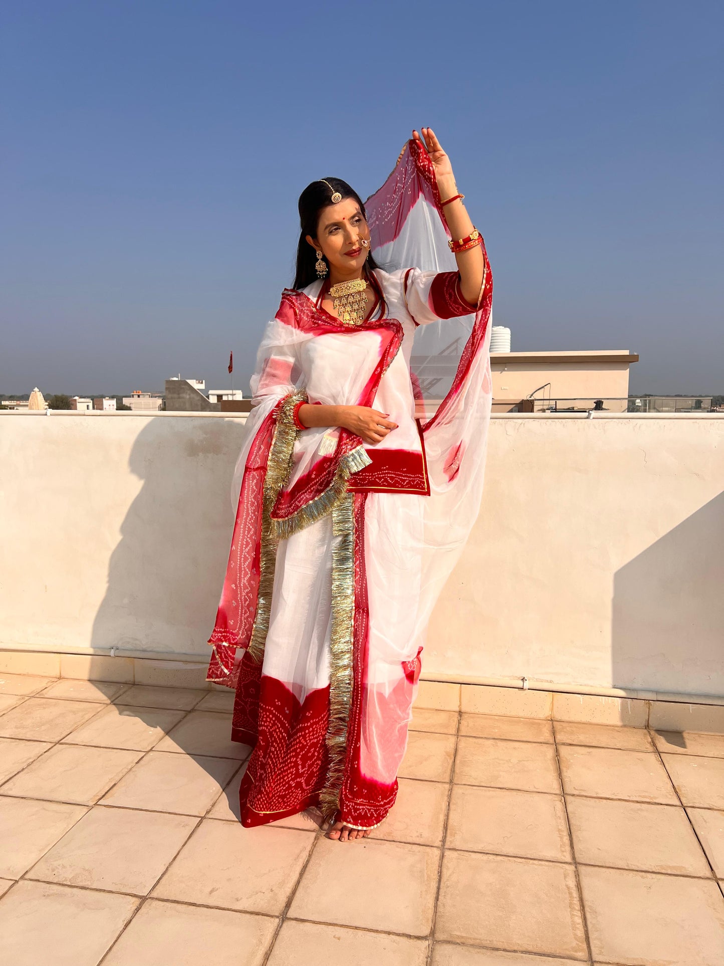 Beautiful White and Red Faganiya Poshak