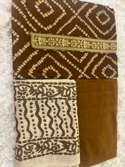Beautiful Bandini Print Designer Suit with Lovely Malmal Dupatta (Unstitched)