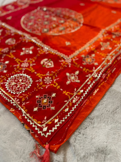 Beautiful Crepe Patola Saree with Gota work and Blouse Piece