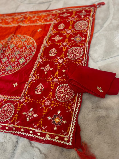 Beautiful Crepe Patola Saree with Gota work and Blouse Piece