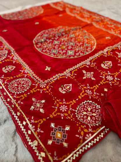Beautiful Crepe Patola Saree with Gota work and Blouse Piece