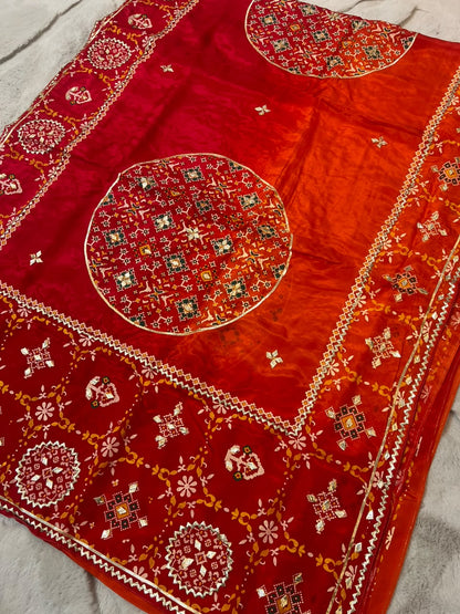Beautiful Crepe Patola Saree with Gota work and Blouse Piece