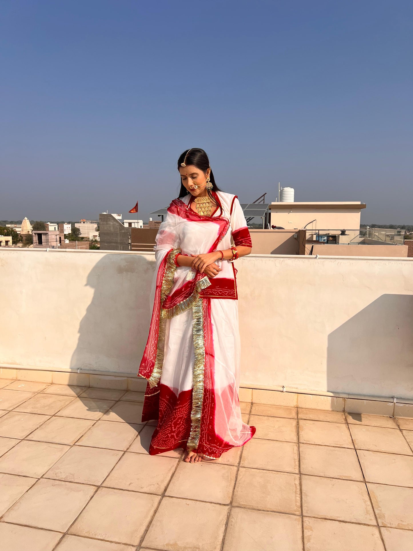 Beautiful White and Red Faganiya Poshak